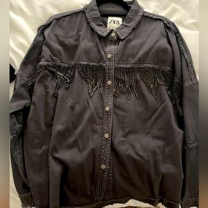 Zara Crystal fringe denim shirt